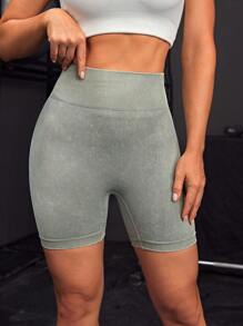 SHEIN Yoga Basic Thắt lưng rộng Quần short thể thao - màu xanh lá - Xem 4