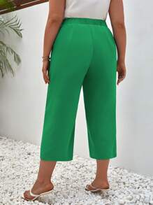 SHEIN Frenchy Plus Solid Slant Pocket Capris Pants - Green - View 5