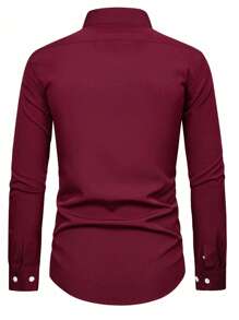 Manfinity Mode Men Solid Button Up Pocket Patched Shirt, Men Dress Shirt, Burgundy Men Dress Shirt, Dark Red Dress Shirt, Red Men Dress Shirt