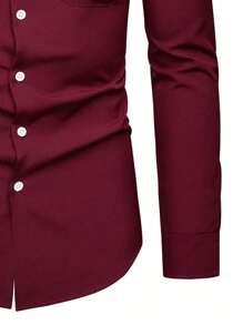 Manfinity Mode Men Solid Button Up Pocket Patched Shirt, Men Dress Shirt, Burgundy Men Dress Shirt, Dark Red Dress Shirt, Red Men Dress Shirt