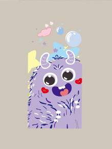 卡通怪物圖案透明手機殼 - 無色 - 查看 4