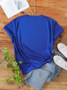 Áo thun Plus size Hoạt hình Lá thư Giải trí - Xanh đậm - Xem 2