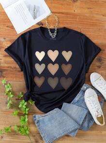 SHEIN EZwear 大碼愛心圖案T恤 - 藏蓝色 - 查看 1