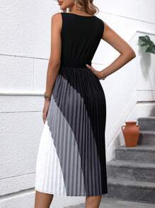 SHEIN Clasi Colourblock Pleated Hem Dress - Multicolor - View 2