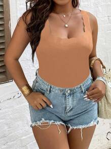 SHEIN Clasi 大碼貝殼邊連體衣 - 卡其色 - 查看 6