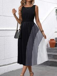 SHEIN Clasi Colourblock Pleated Hem Dress - Multicolor - View 6