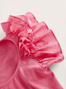 SHEIN MOD Top ribete con fruncido tejido de canalé - Rosa - Ver 3
