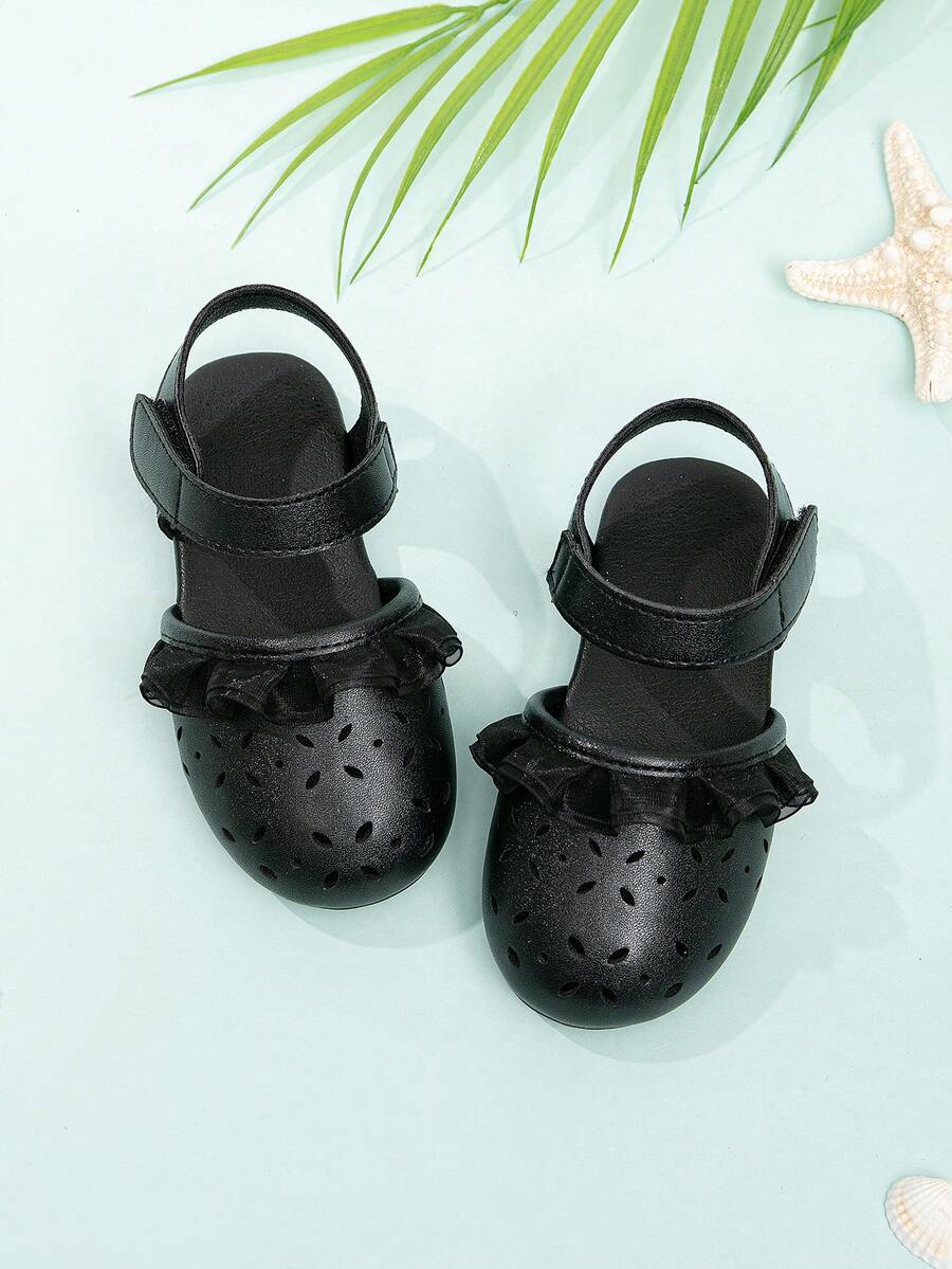 嬰兒簡約風透氣涼鞋 - 黑色 - 查看 1