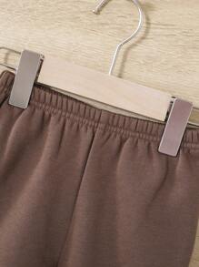 SHEIN Baby Boy Letter Graphic Striped Trim Sweatshirt & Sweatpants - Coffee Brown - View 11