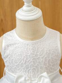 Baby Girl Embroidered Mesh Gathered Multi-Layered Dress With Bow - White - View 4