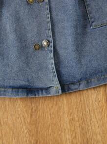 SHEIN 少女系腰帶口袋雙排扣牛仔裙 - 白色 - 查看 4