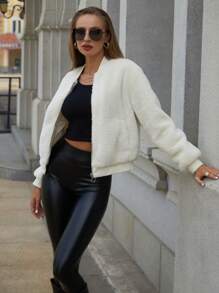 RELISH NOLESS Zip Up Fuzzy Coat - Beige - View 1