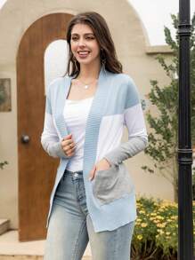 AAmilife Colorblock Dual Pocket Cardigan - Baby Blue - View 4