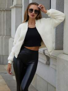 RELISH NOLESS Zip Up Fuzzy Coat - Beige - View 5