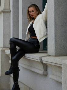 RELISH NOLESS Zip Up Fuzzy Coat - Beige - View 6