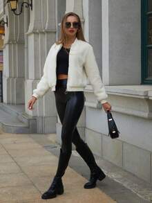 RELISH NOLESS Zip Up Fuzzy Coat - Beige - View 7