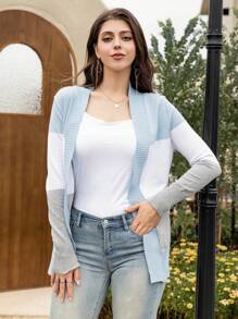 AAmilife Colorblock Dual Pocket Cardigan - Baby Blue - View 6