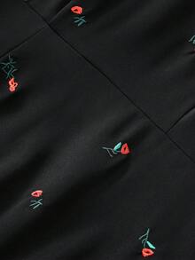 印花V領連衣裙 - 黑色 - 查看 3