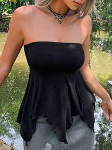 AAmilife Áo quây không dây dáng suông, màu trơn, kiểu dáng Y2K dành cho nữ, phong cách thường ngày. - màu đen - Xem 4