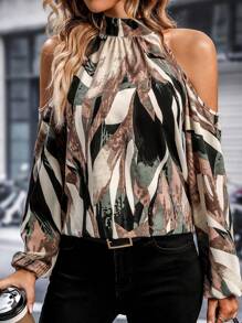 Chiquease 满版印花露肩灯笼袖衬衫、长袖上衣 - 彩色 - 查看 1