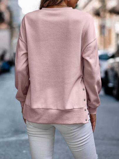 SHEIN LUNE Sudadera con botón lado de hombros caídos bajo con abertura