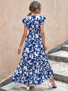 EURMUSE Women's Floral Print V-Neck Ruffle Hem Vacation Dress, Summer - Multicolor - View 2