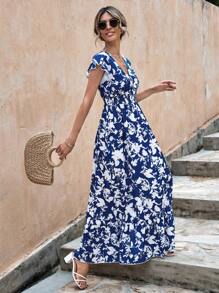 EURMUSE Women's Floral Print V-Neck Ruffle Hem Vacation Dress, Summer - Multicolor - View 4