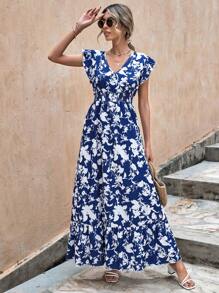 EURMUSE Women's Floral Print V-Neck Ruffle Hem Vacation Dress, Summer - Multicolor - View 5