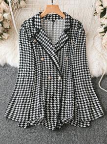 SHEIN LUNE Plus Allover Print Double Breasted Blazer - Multicolor - View 1