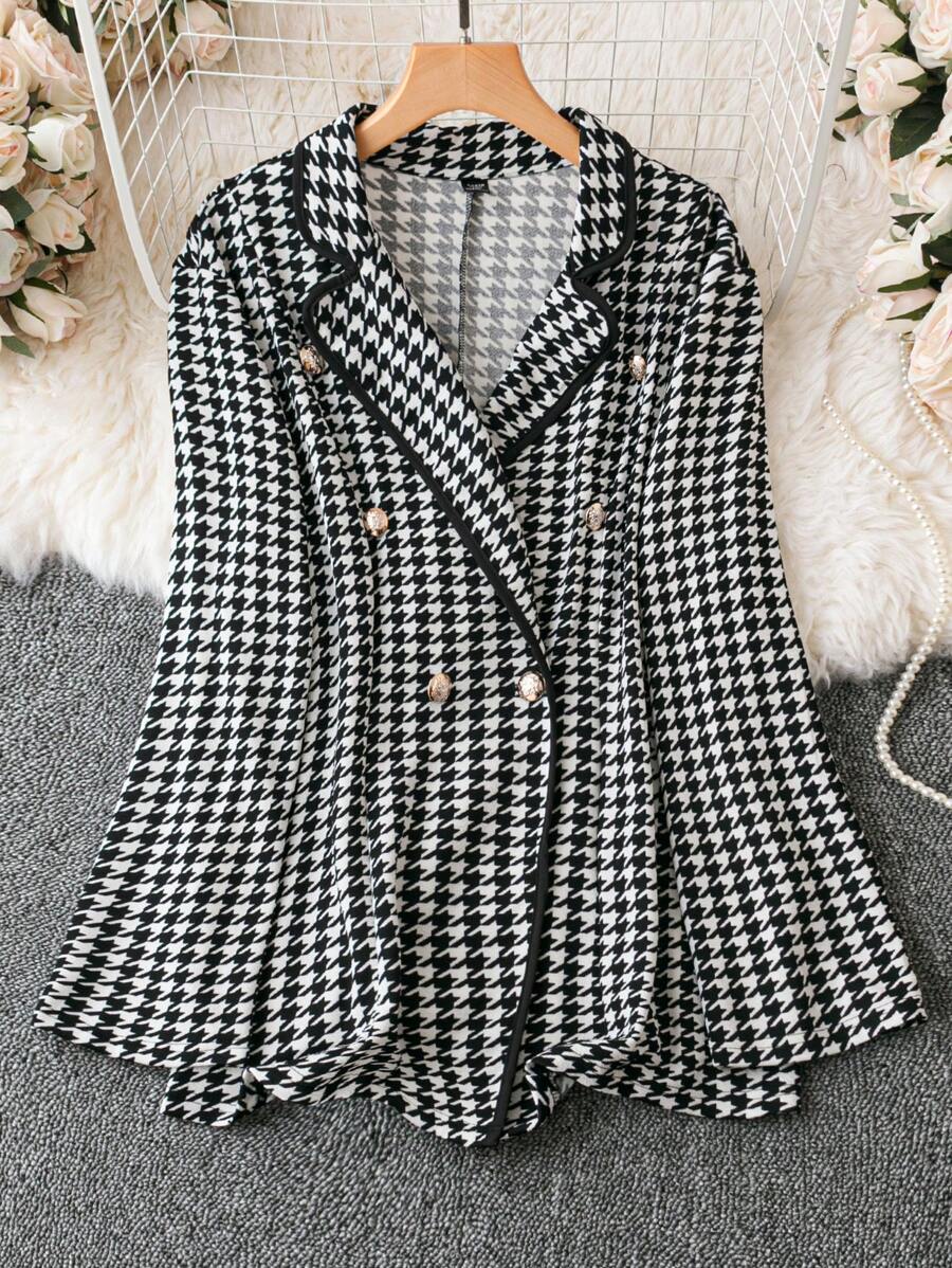 SHEIN LUNE Plus Allover Print Double Breasted Blazer - Multicolor - View 1