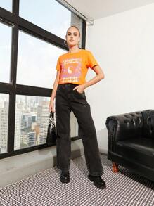 SHE(IN) BRASIL 太極和字母圖案T恤 - 橘色 - 查看 6