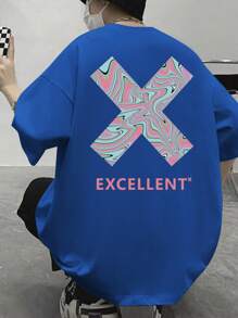 Claim Dot Men Letter Graphic Drop Shoulder Tee - Blue - View 1