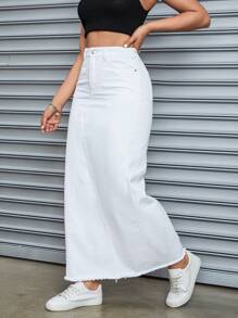 Jeanoix Raw Hem Denim Skirt - White - View 5