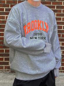 DAZY Men Letter Graphic Drop Shoulder Pullover - Light Grey - View 2