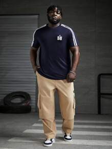 EASEVO 男士大码1入組字母圖案拼接側邊接縫T恤 - 藏蓝色 - 查看 4