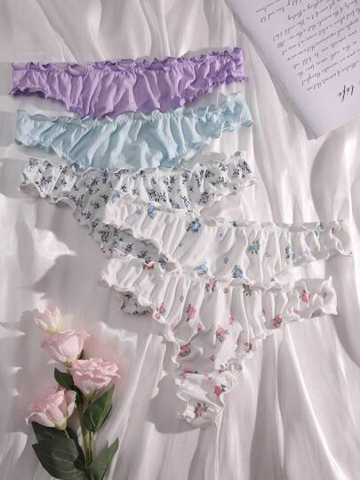 PetitDoll PetitDoll 5pak Truskawkowy nadruk Karbowana lamówka Majtki