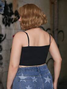 ROMWE Grunge Punk 大碼交叉印花吊帶上衣 - 黑色 - 查看 2