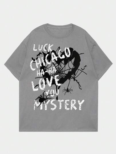 Grunge Punk Men Letter Graphic Tee, School