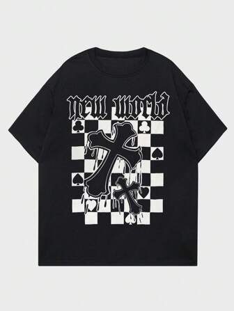 Männer T-Shirt mit Karo & Kreuz, Grafik,