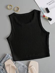INAWLY Top tank con estampado de dibujos animados tejido de canalé