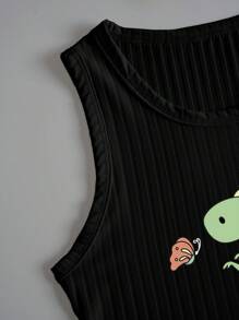 INAWLY Top tank con estampado de dibujos animados tejido de canalé