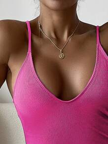 Swim Vcay Summer Beach Solid Ribbed Knit One Piece Swimsuit - Hot Pink - View 3