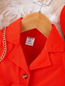 Baby Girl Button Front Belted Shirt Romper & Hat - Red - View 4