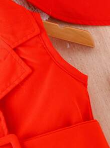 Baby Girl Button Front Belted Shirt Romper & Hat - Red - View 6