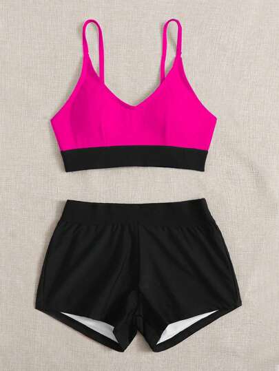 顏色積木短褲比基尼