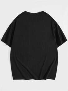 ROMWE MEN Hombres Camiseta con estampado de cráneo y letra - Negro - Ver 2