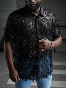 EASEVO Nam Plus Đồ trang trí tấm lóng lánh Nút Lên Áo sơ mi - màu đen - Xem 1