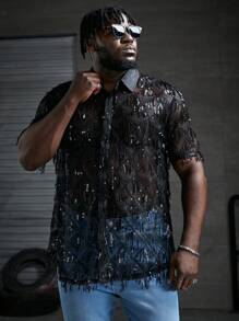 EASEVO Nam Plus Đồ trang trí tấm lóng lánh Nút Lên Áo sơ mi - màu đen - Xem 4