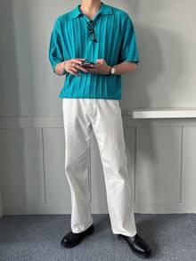 DAZY Men Solid Drop Shoulder Knit Top - Blue - View 6