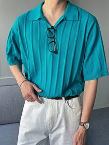 DAZY Men Solid Drop Shoulder Knit Top - Blue - View 7